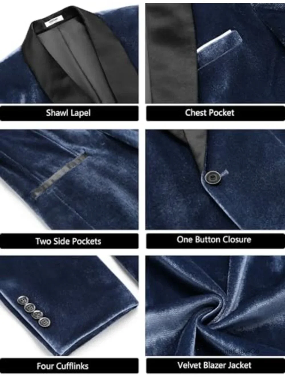Men's Velvet Tuxedo Jacket One Button Shawl Collar Slim Fit Prom Wedding Blazer